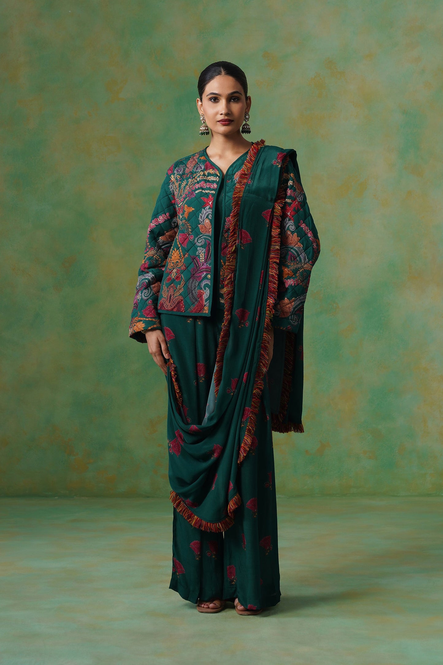 Dhara Palazzo Pant Saree With Quilted Jacket - Neetika Chopra
