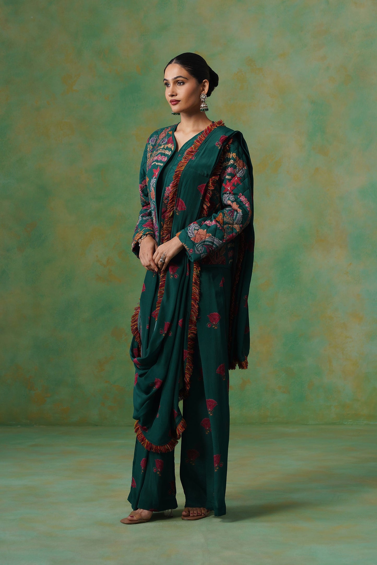 Dhara Palazzo Pant Saree With Quilted Jacket - Neetika Chopra