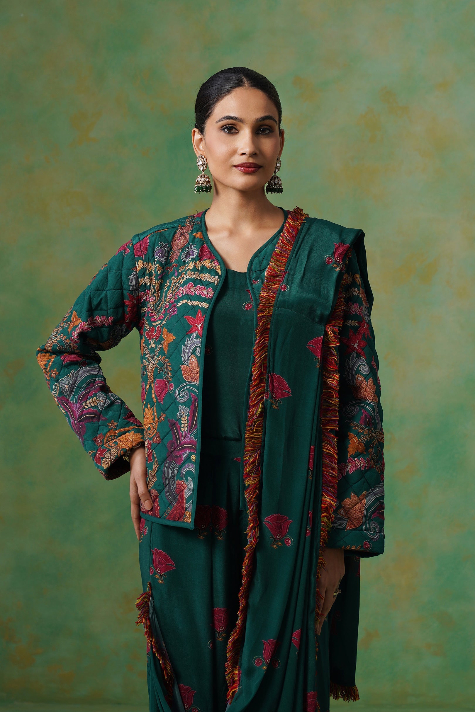 Dhara Palazzo Pant Saree With Quilted Jacket - Neetika Chopra