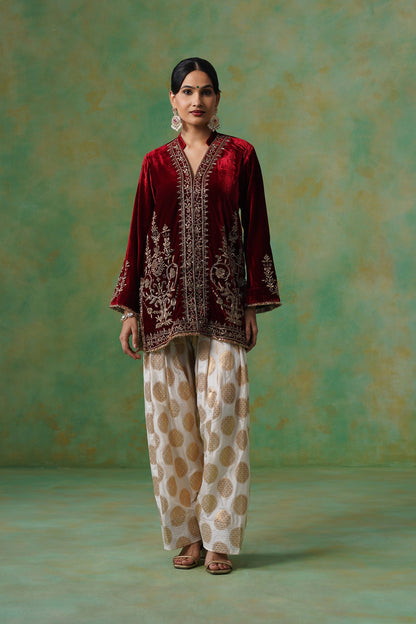 Bithika Hand Embroidered Velvet Matching Set - Neetika Chopra