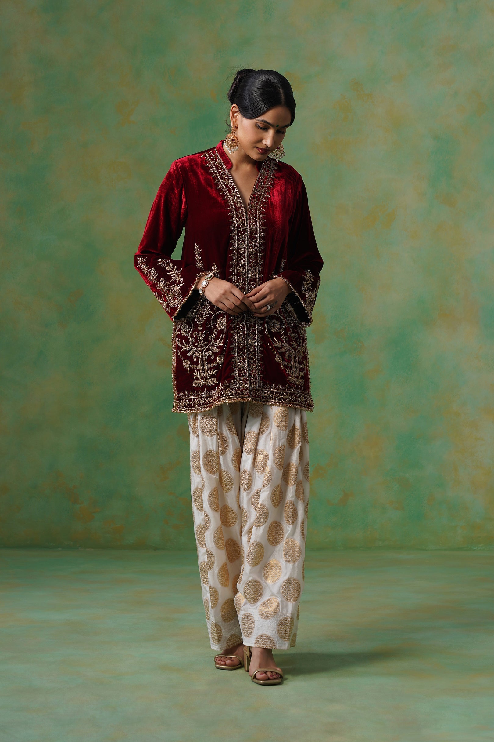Bithika Hand Embroidered Velvet Matching Set - Neetika Chopra