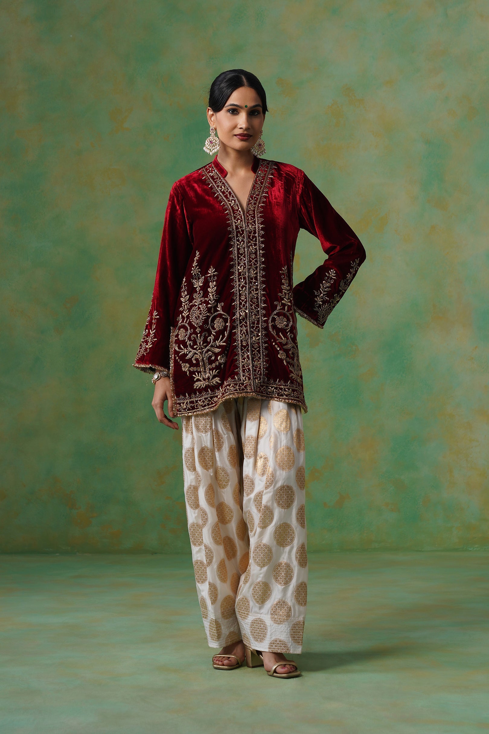 Bithika Hand Embroidered Velvet Matching Set - Neetika Chopra