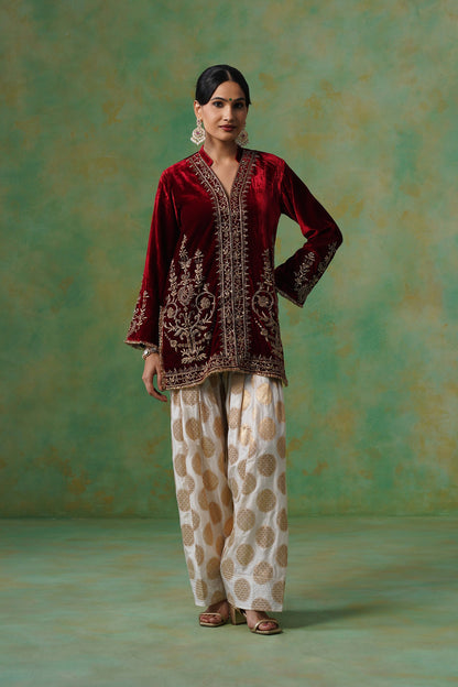 Bithika Hand Embroidered Velvet Matching Set - Neetika Chopra