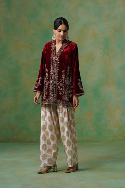 Bithika Hand Embroidered Velvet Matching Set - Neetika Chopra