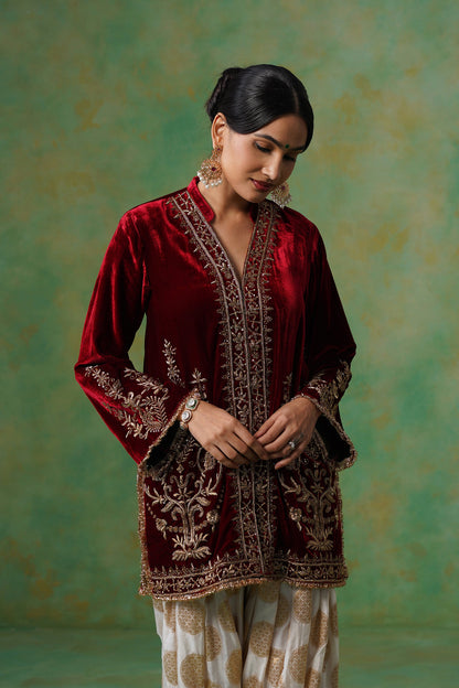 Bithika Hand Embroidered Velvet Matching Set - Neetika Chopra