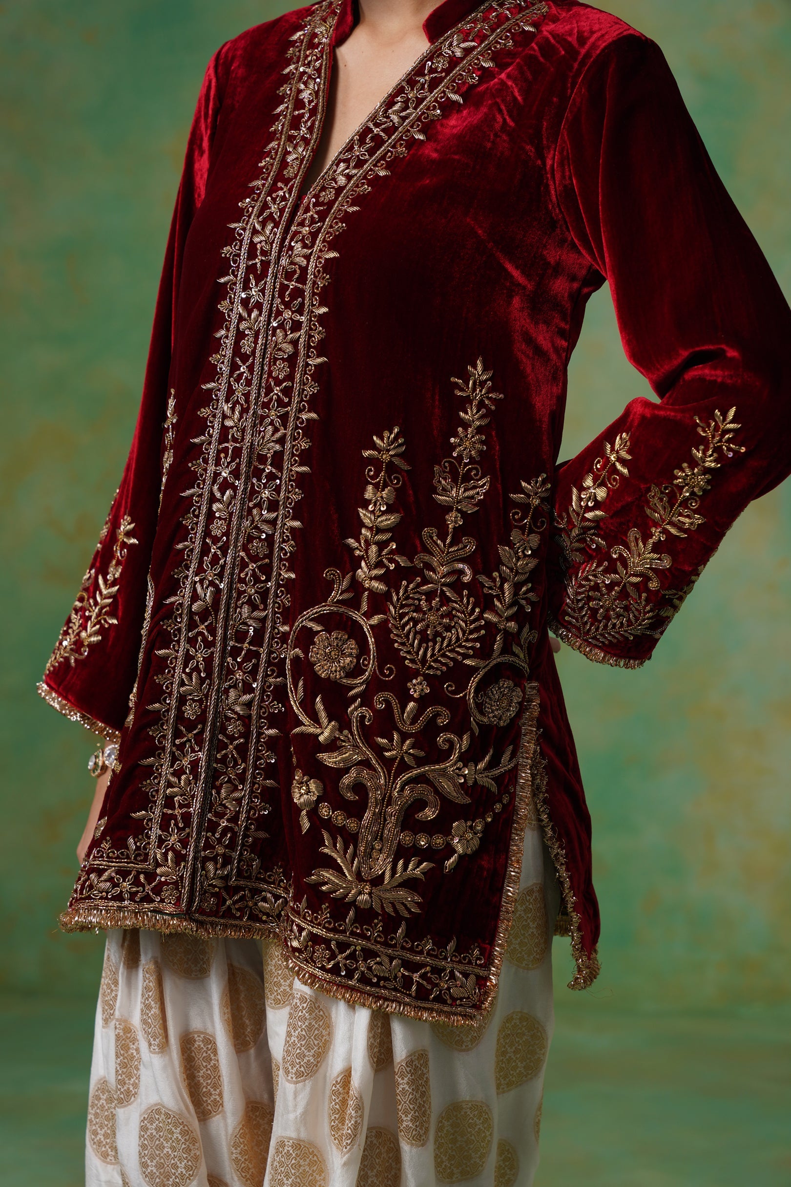 Bithika Hand Embroidered Velvet Matching Set - Neetika Chopra