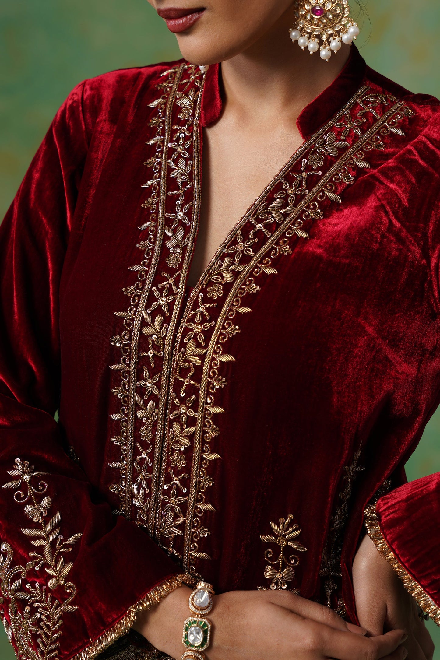 Bithika Hand Embroidered Velvet Matching Set - Neetika Chopra