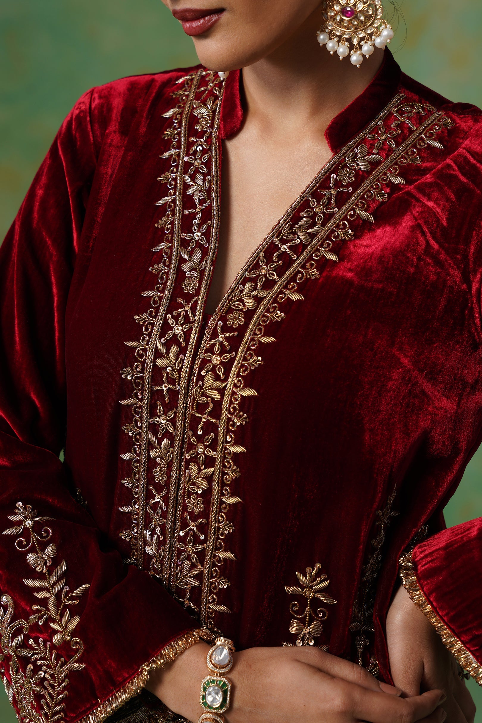 Bithika Hand Embroidered Velvet Matching Set - Neetika Chopra