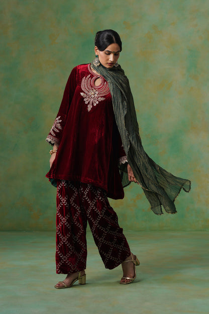 Kashvi Velvet Embroidered Suit Set - Neetika Chopra