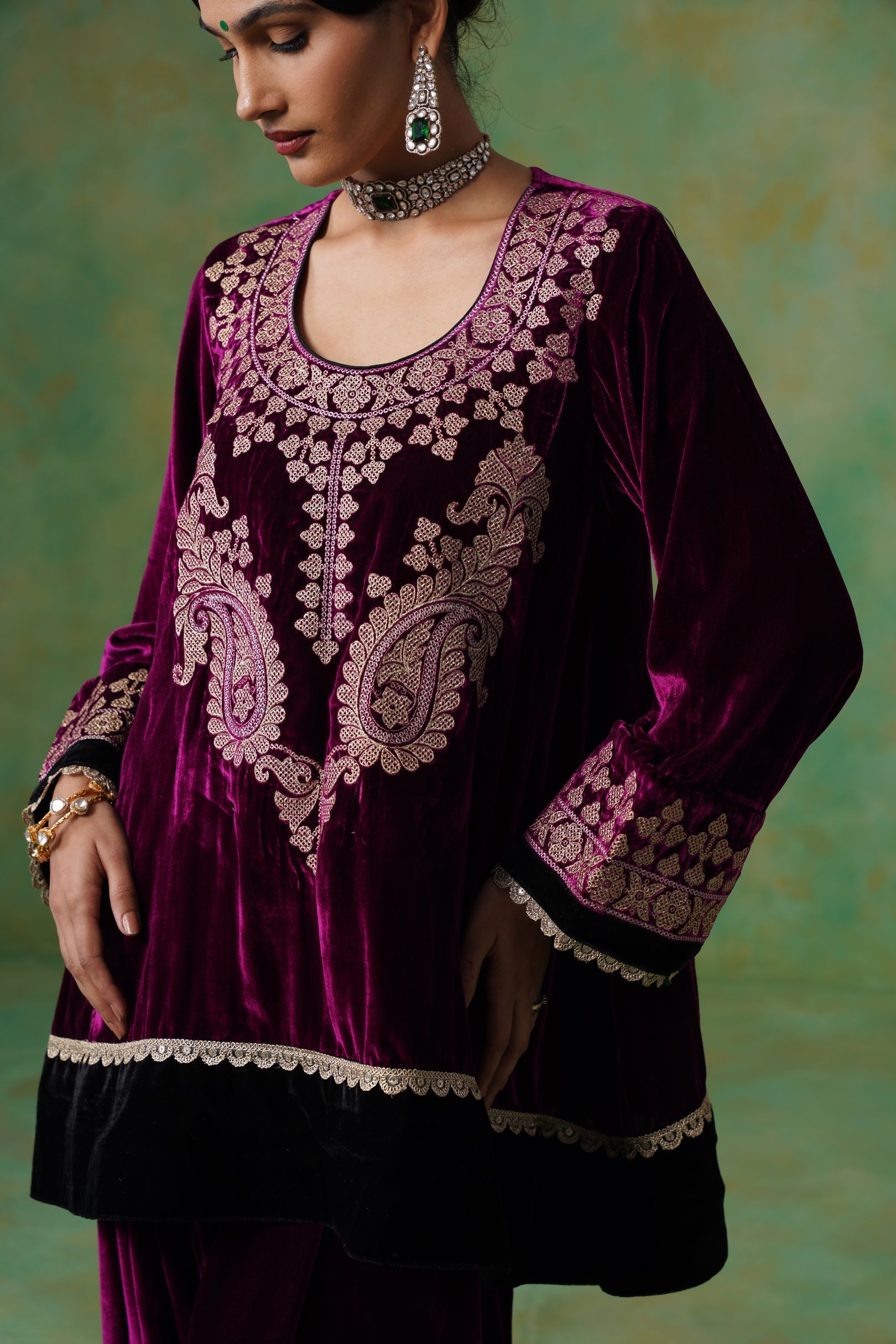 Umika Velvet Embroidered Suit Set - Neetika Chopra