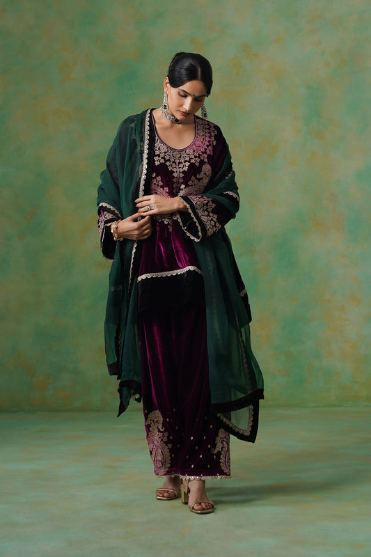 Umika Velvet Embroidered Suit Set - Neetika Chopra