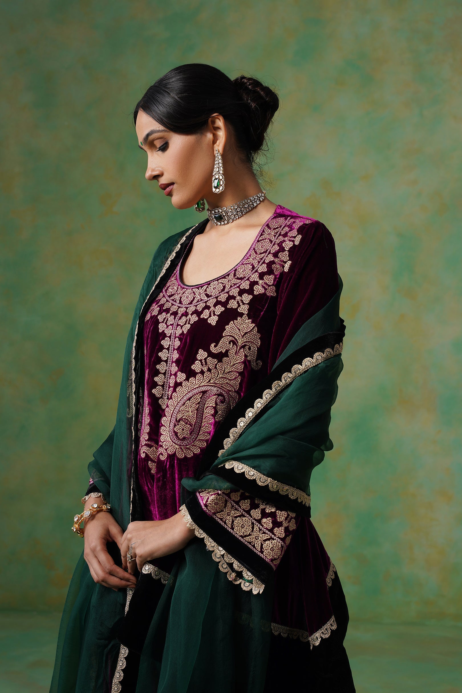 Umika Velvet Embroidered Suit Set - Neetika Chopra