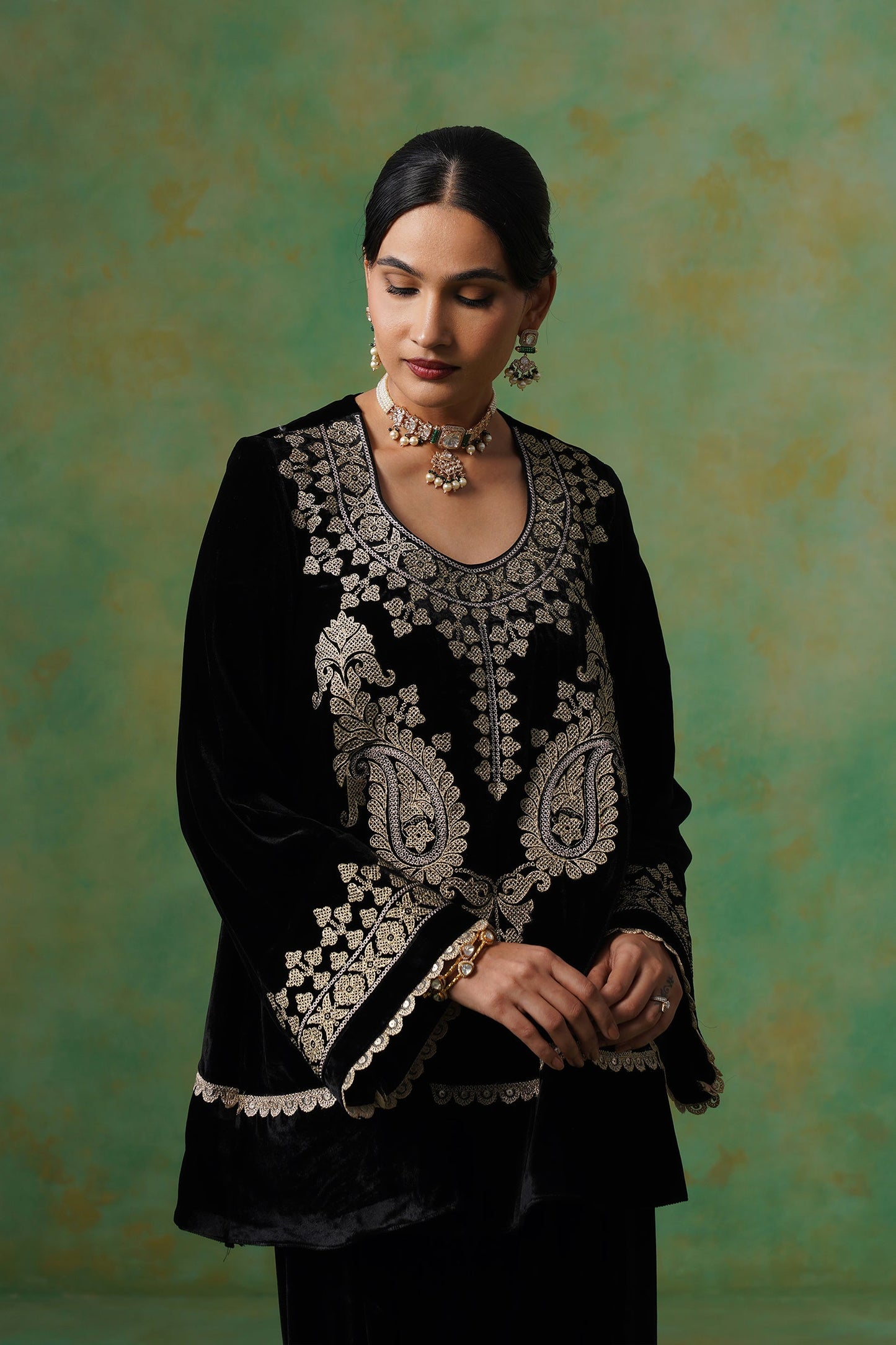Kavya Embroidered Velvet Suit Set - Neetika Chopra