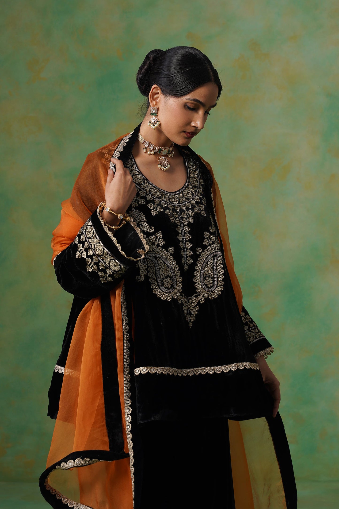Kavya Embroidered Velvet Suit Set - Neetika Chopra