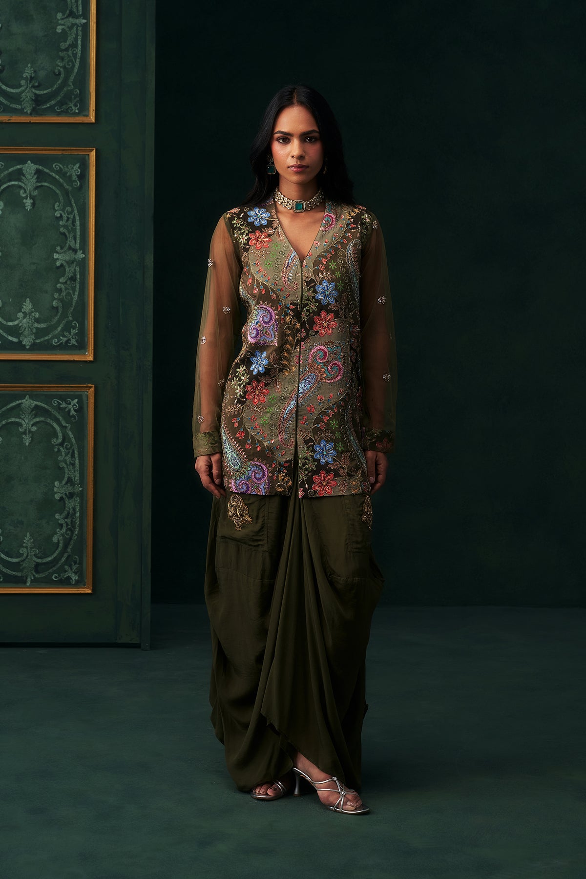 Elham Crepe Embroidered Matching Set