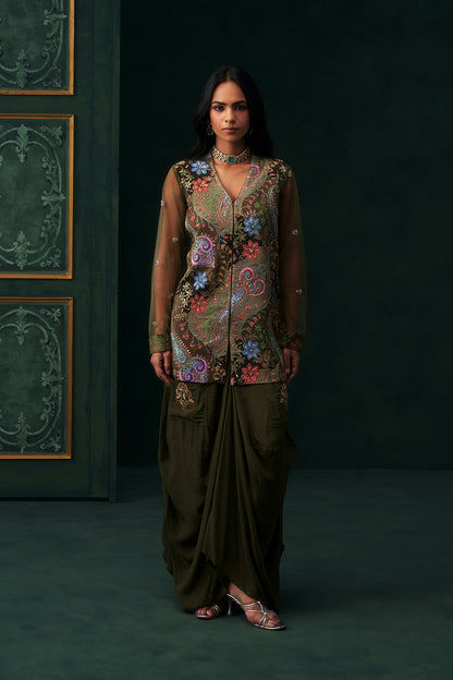 Elham Crepe Embroidered Matching Set