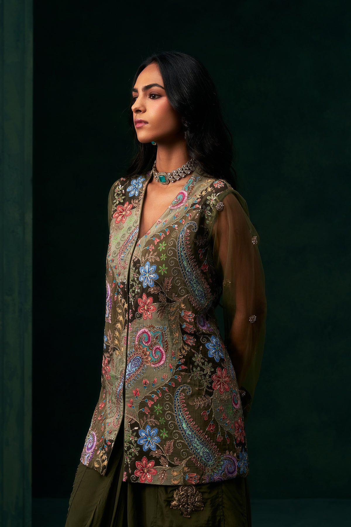 Elham Crepe Embroidered Matching Set