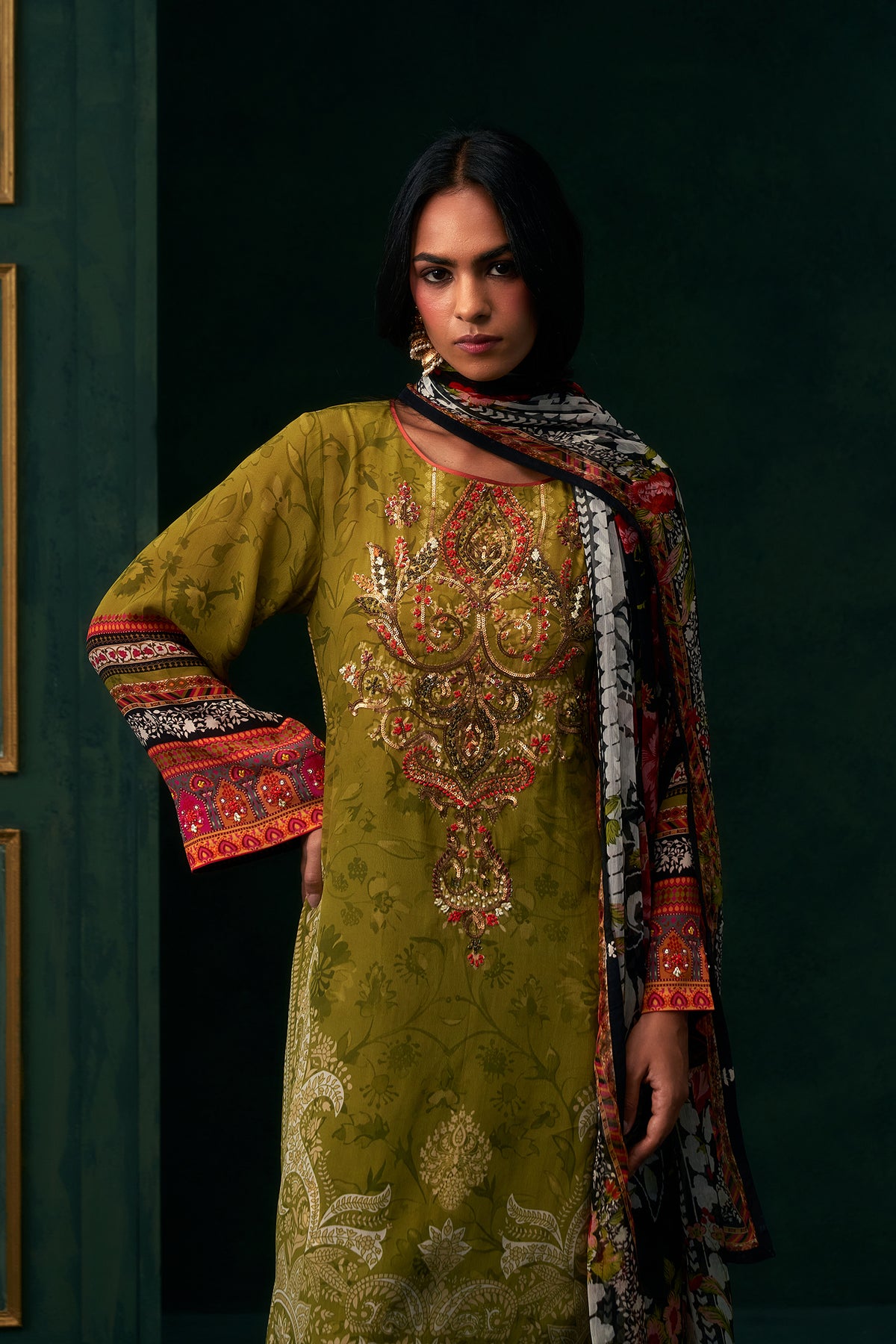 Anora Crepe Printed Hand Embroidered Suit Set