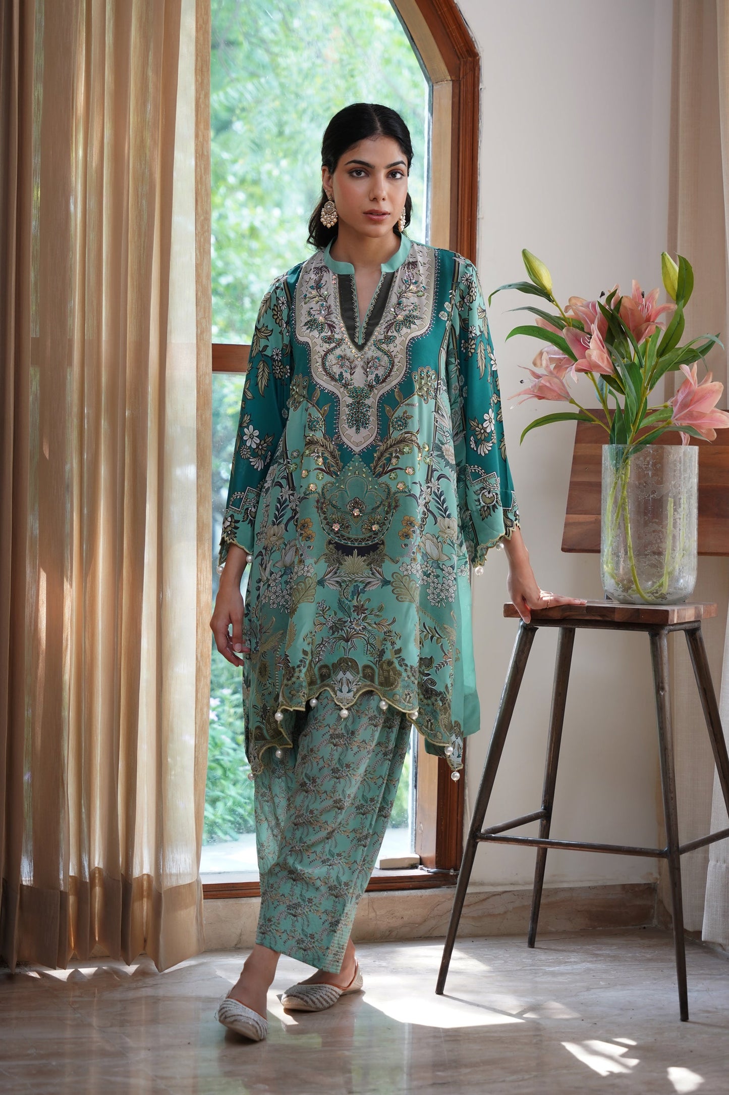 Gulbahaar Hand Embroidered Crepe Printed Matching Set - Neetika Chopra