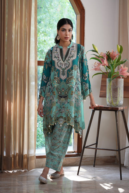 Gulbahaar Hand Embroidered Crepe Printed Matching Set - Neetika Chopra