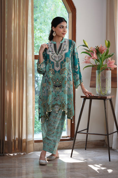 Gulbahaar Hand Embroidered Crepe Printed Matching Set - Neetika Chopra