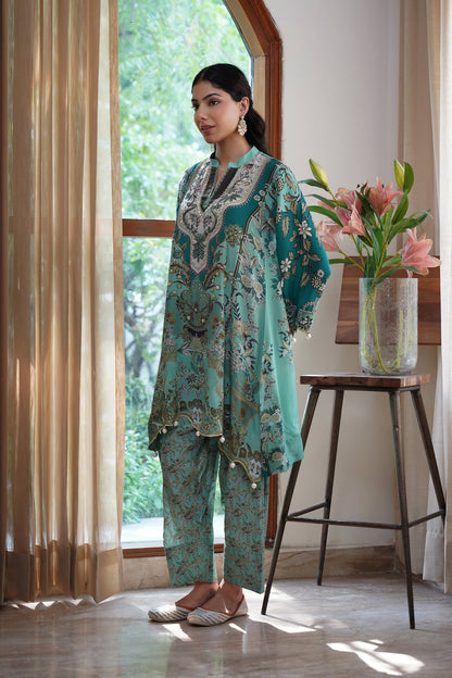 Gulbahaar Hand Embroidered Crepe Printed Matching Set - Neetika Chopra