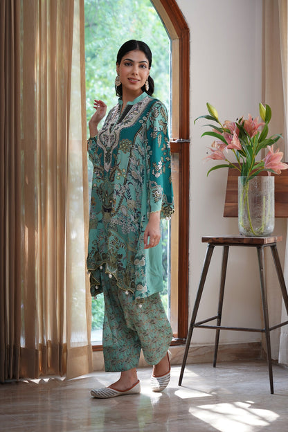 Gulbahaar Hand Embroidered Crepe Printed Matching Set - Neetika Chopra