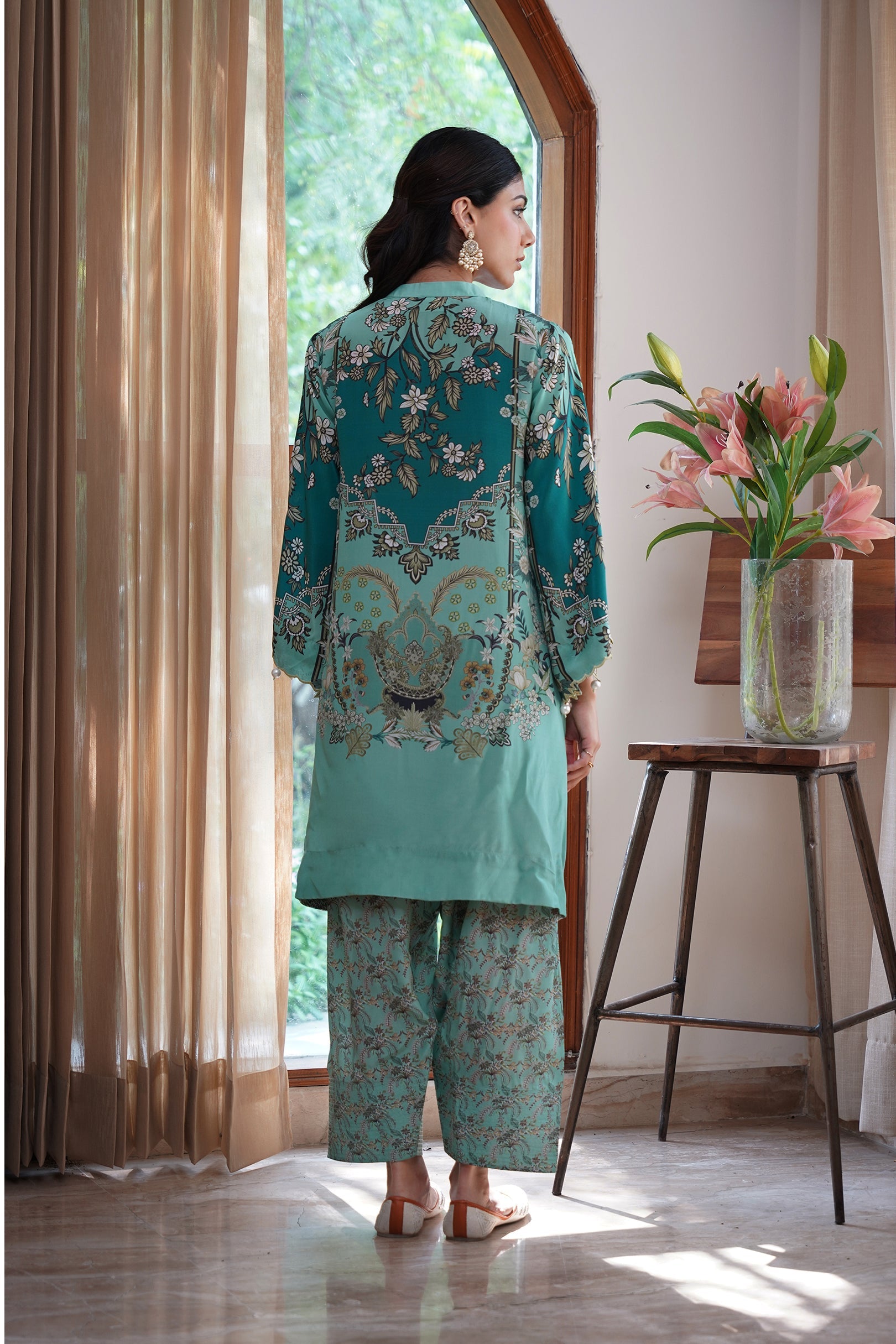 Gulbahaar Hand Embroidered Crepe Printed Matching Set - Neetika Chopra