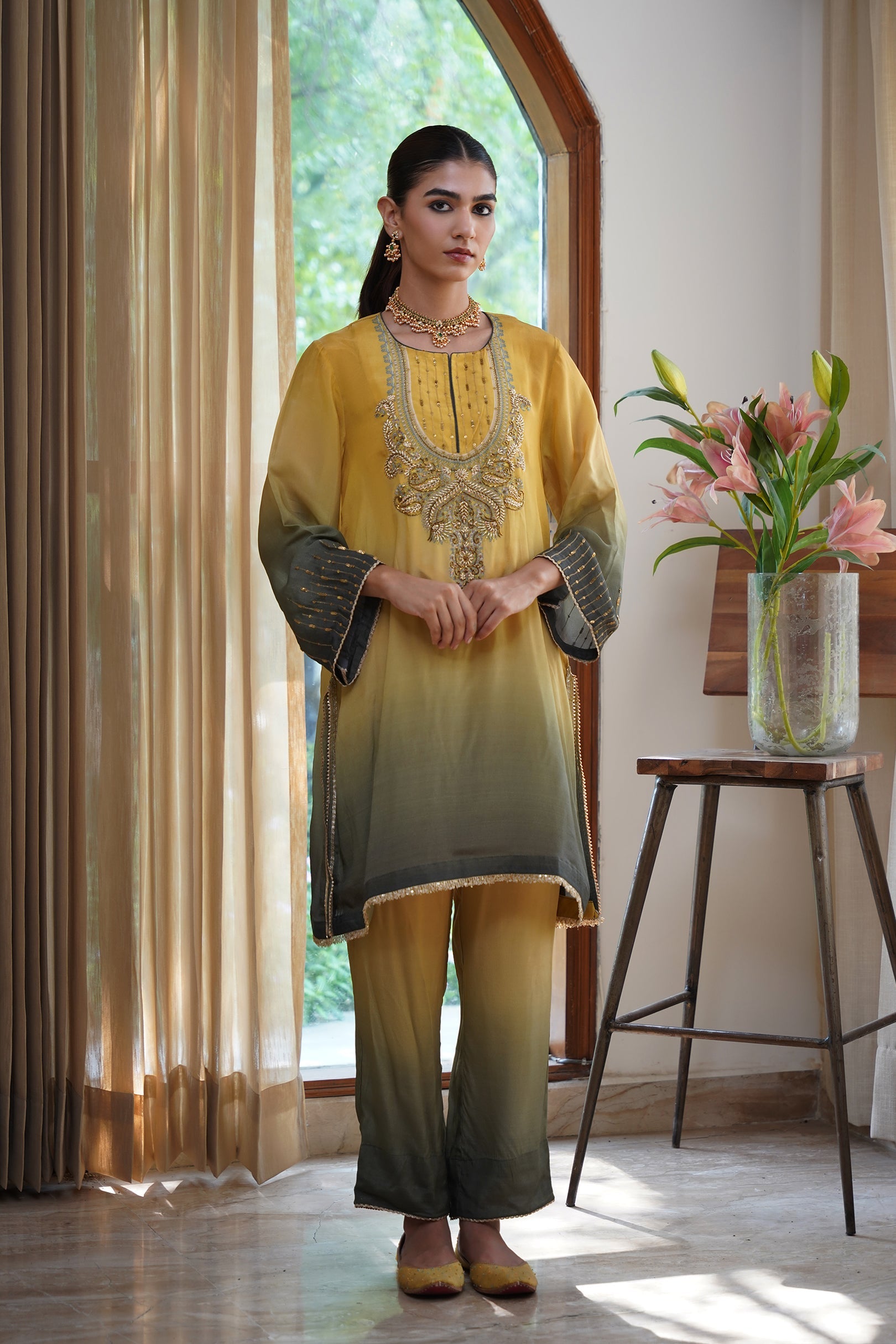 Ruhani Hand Embroidered Crepe Printed Matching Set - Neetika Chopra
