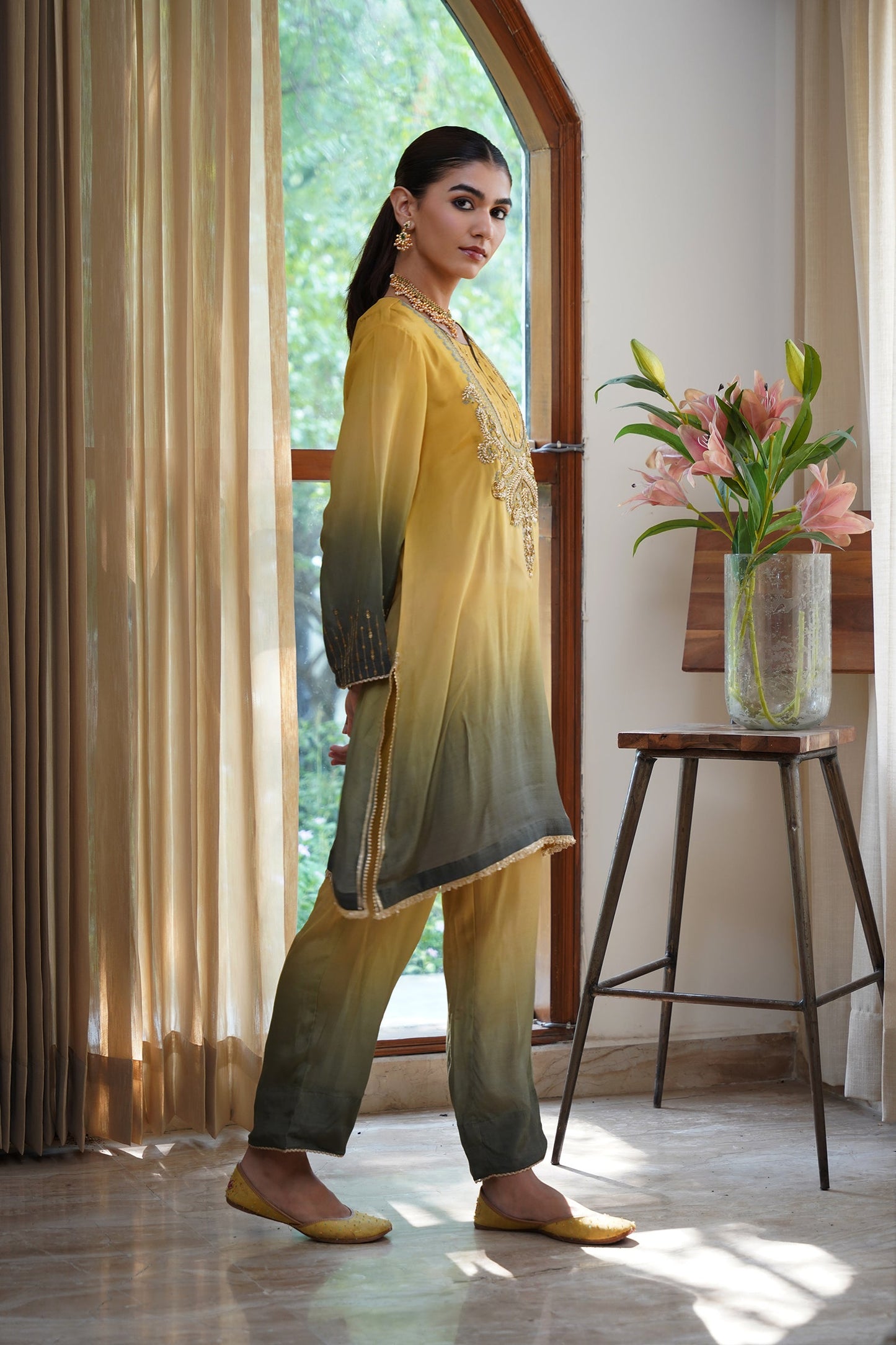 Ruhani Hand Embroidered Crepe Printed Matching Set - Neetika Chopra