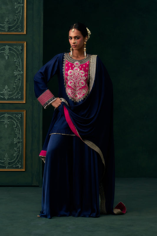 Zunaira Chanderi Satin Embroidered Suit Set