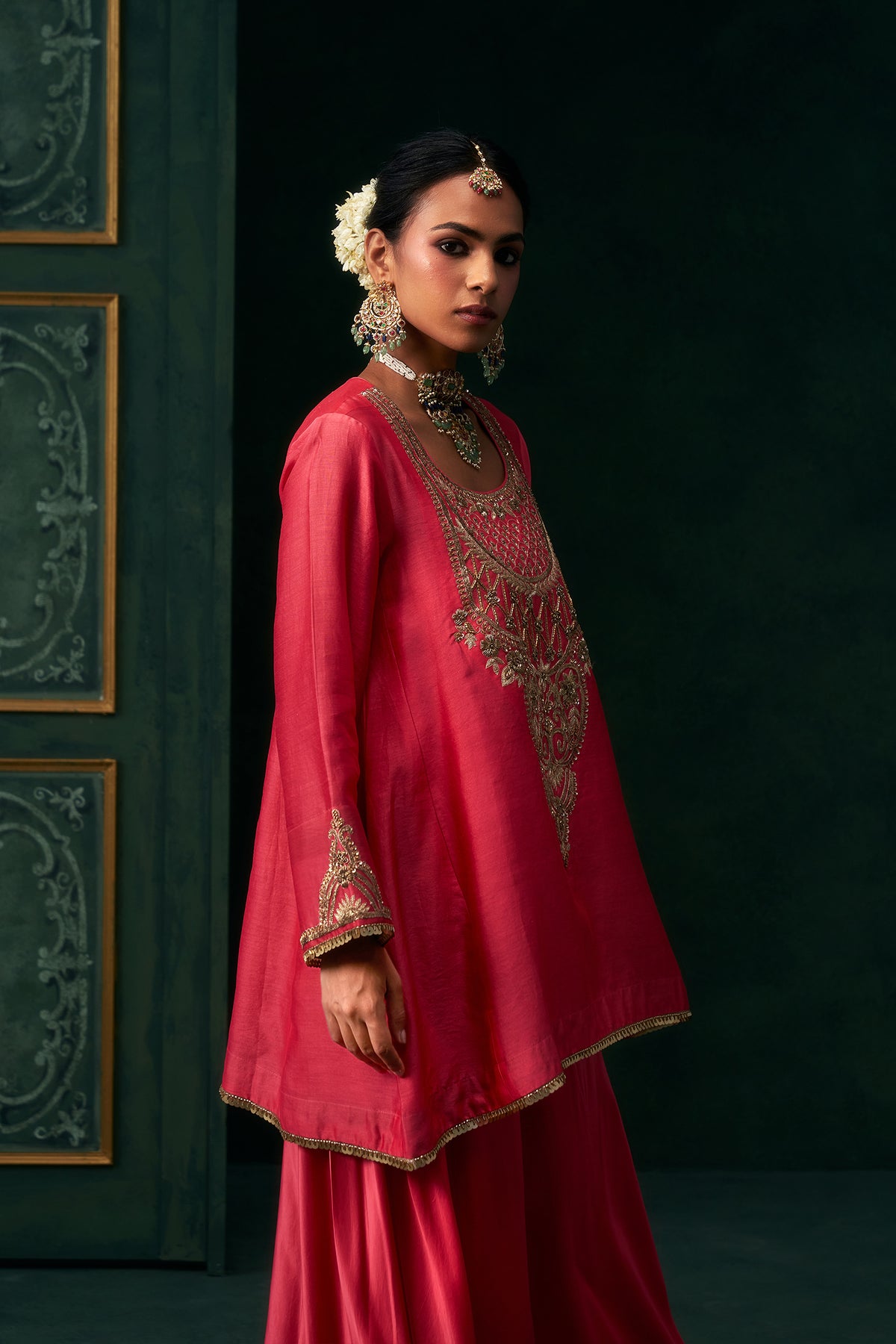 Liyana Chanderi Satin Embroidered Suit Set