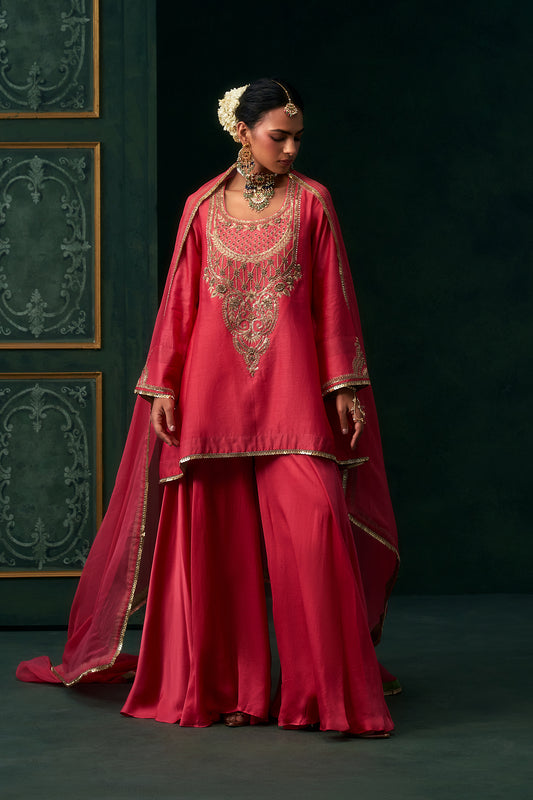 Liyana Chanderi Satin Embroidered Suit Set
