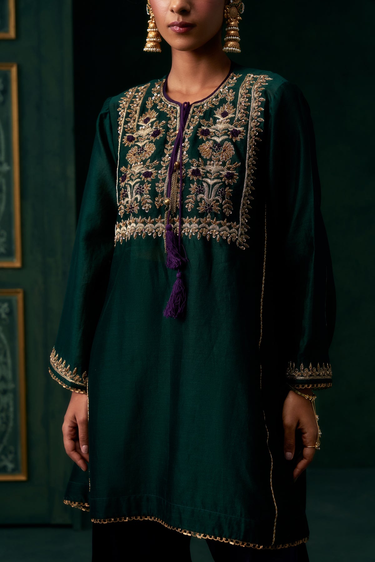 Eshaal Chanderi Satin Embroidered Suit Set