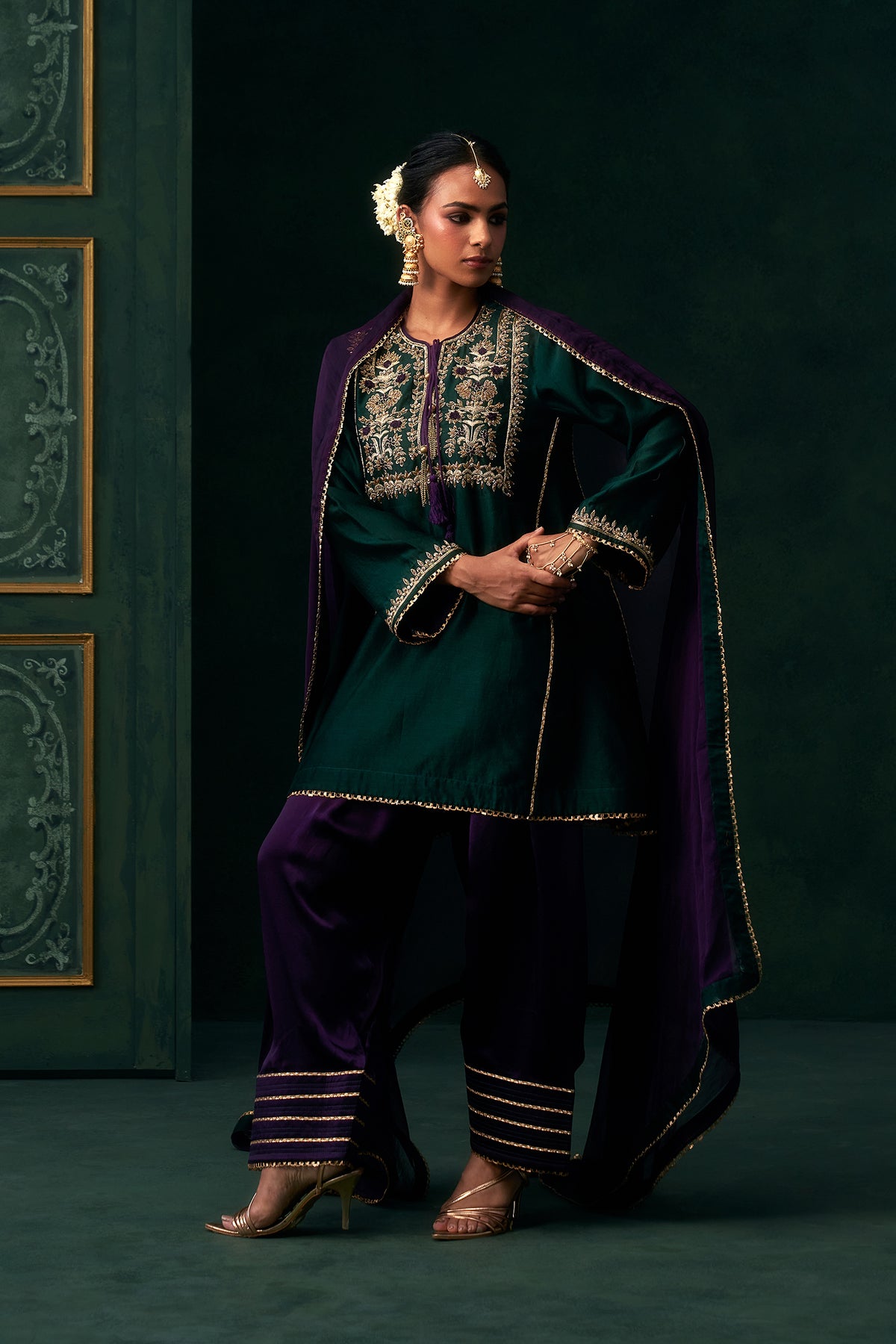 Eshaal Chanderi Satin Embroidered Suit Set