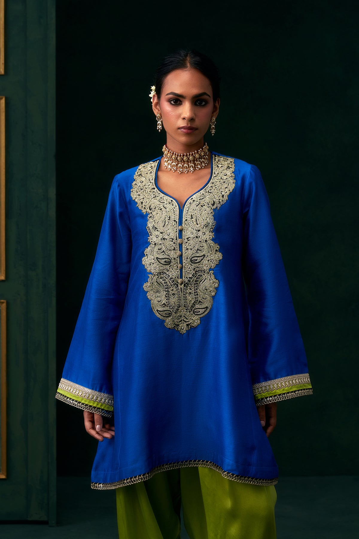 Aafiya Chanderi Satin Embroidered Suit Set