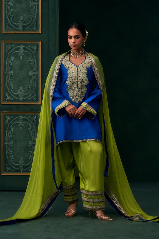 Aafiya Chanderi Satin Embroidered Suit Set