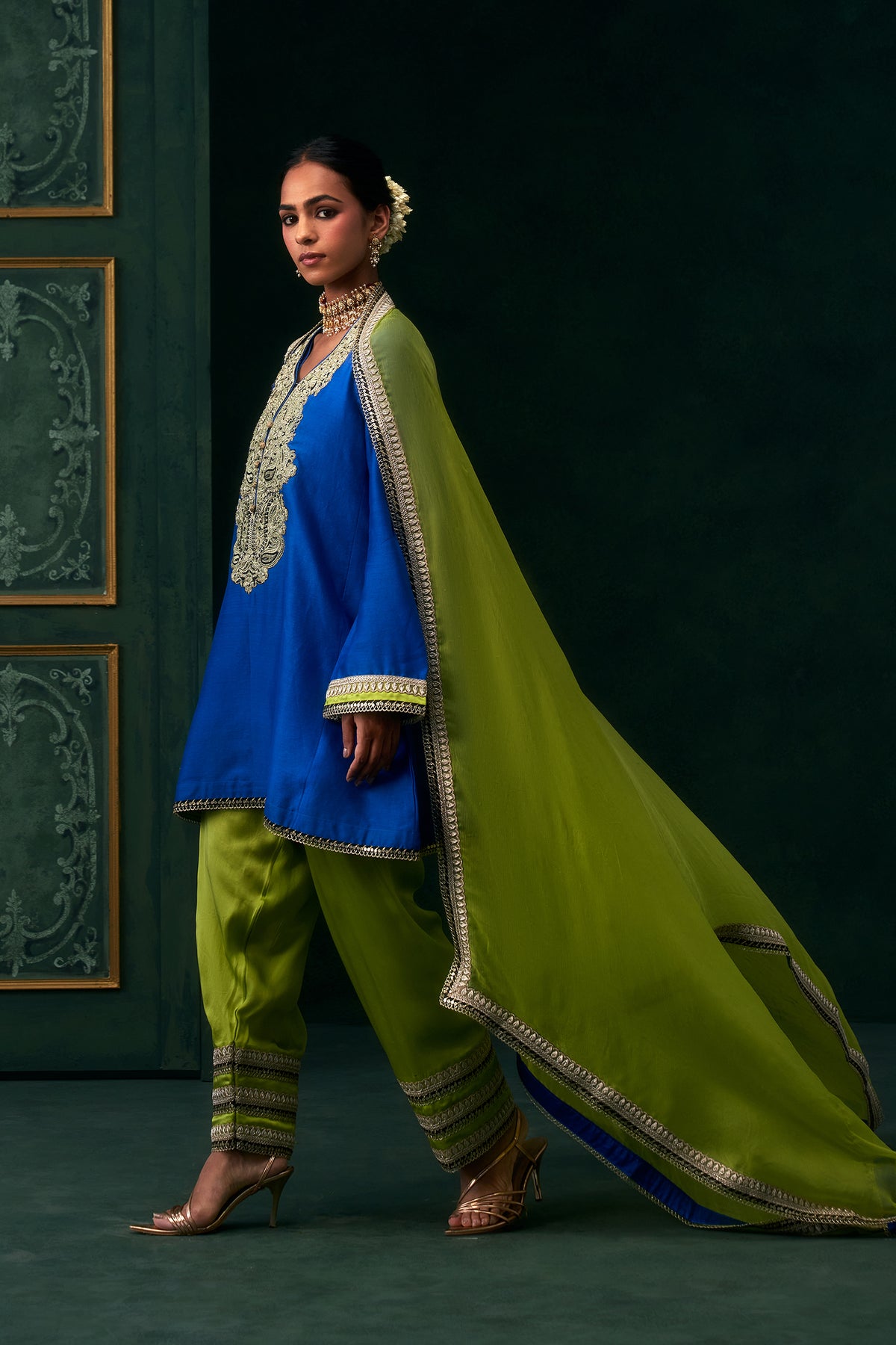 Aafiya Chanderi Satin Embroidered Suit Set
