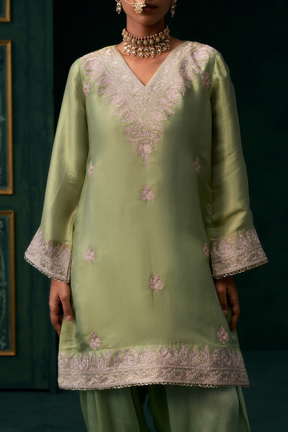 Saira Chanderi Satin Embroidered Suit Set