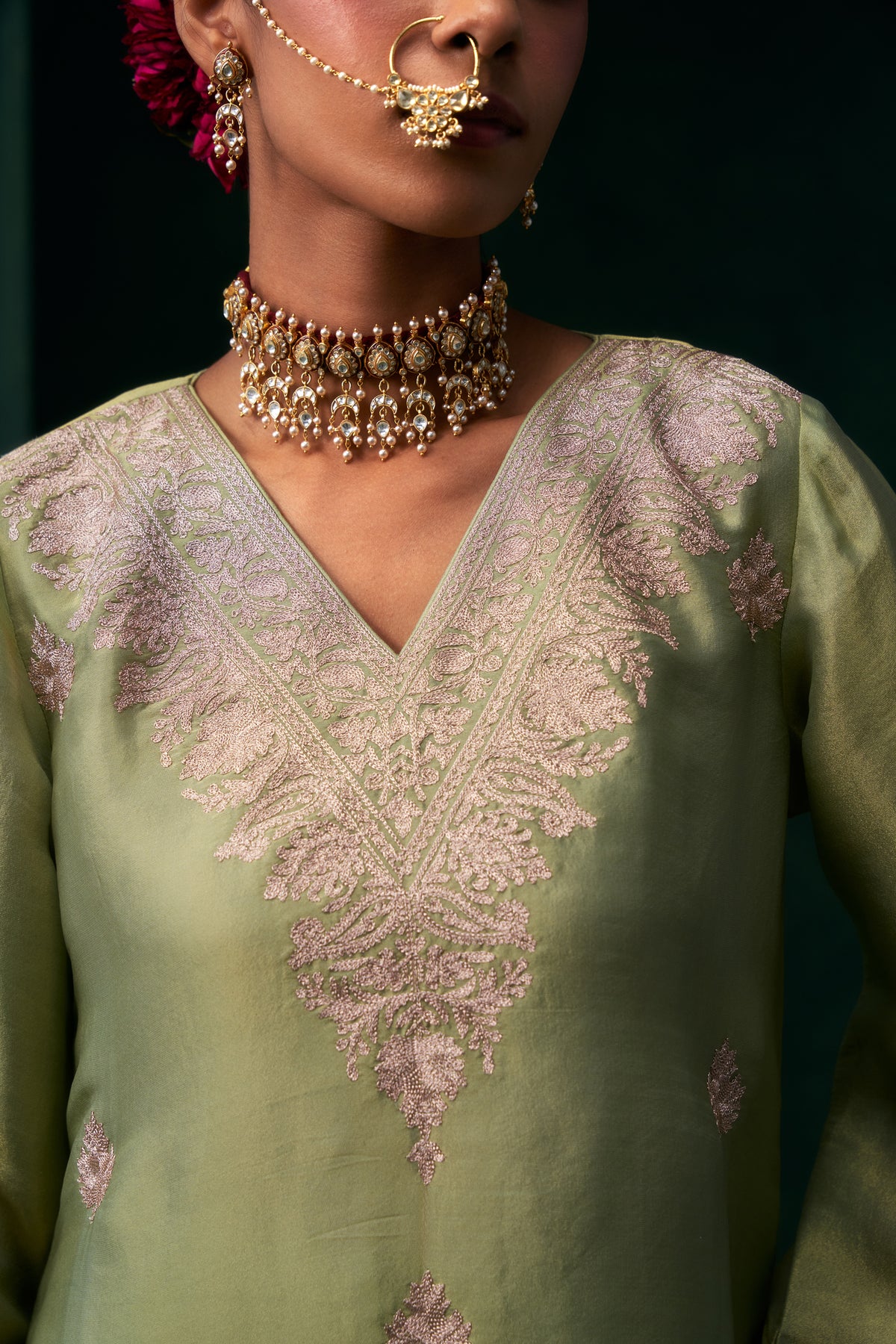 Saira Chanderi Satin Embroidered Suit Set