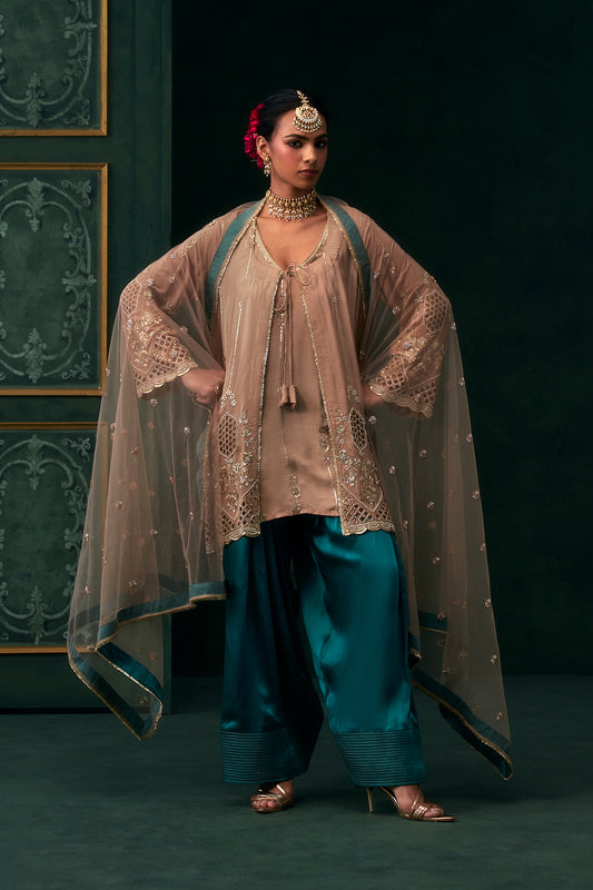 Elina Crepe Embroidered Jacket Set