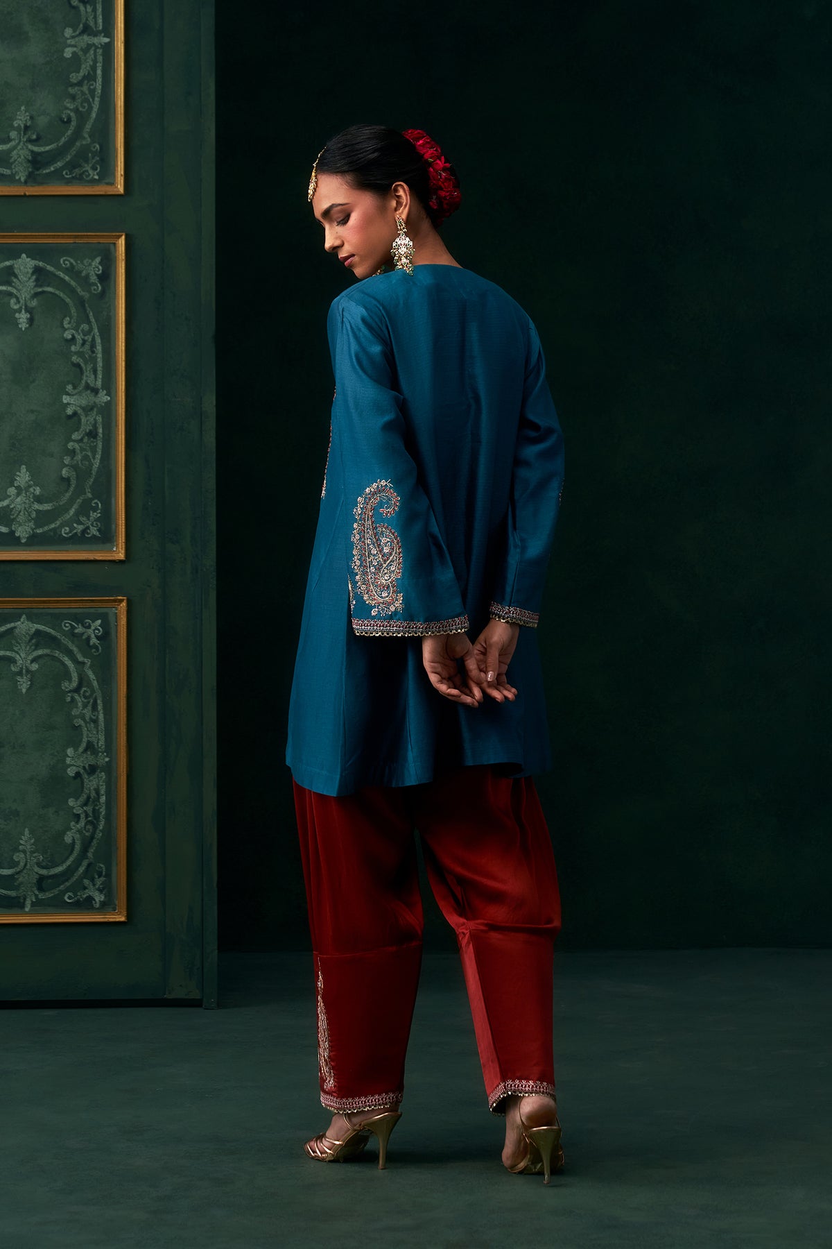 Amani Chanderi Satin Embroidered Suit Set