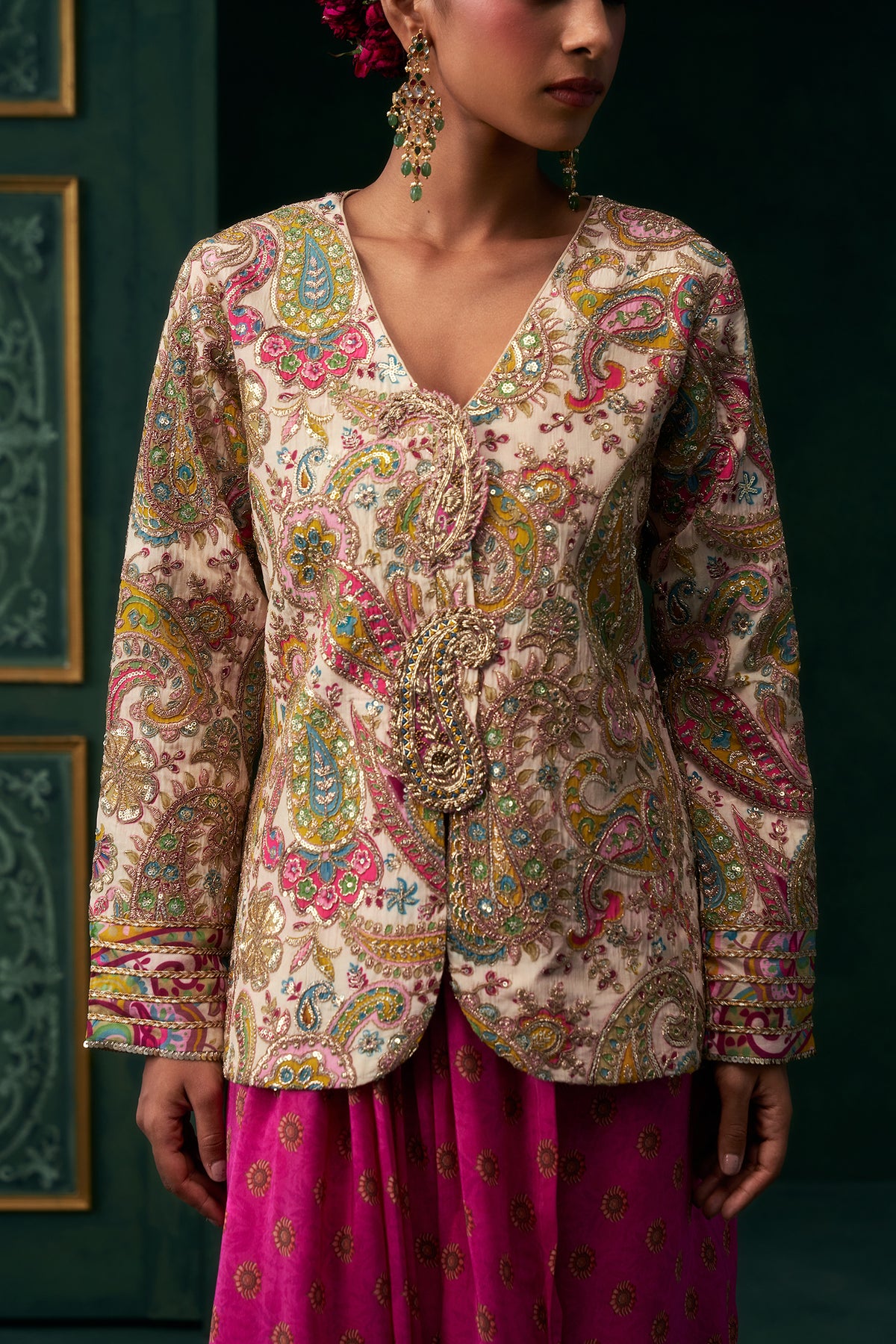 Vritika Crepe Embroidered Jacket Set