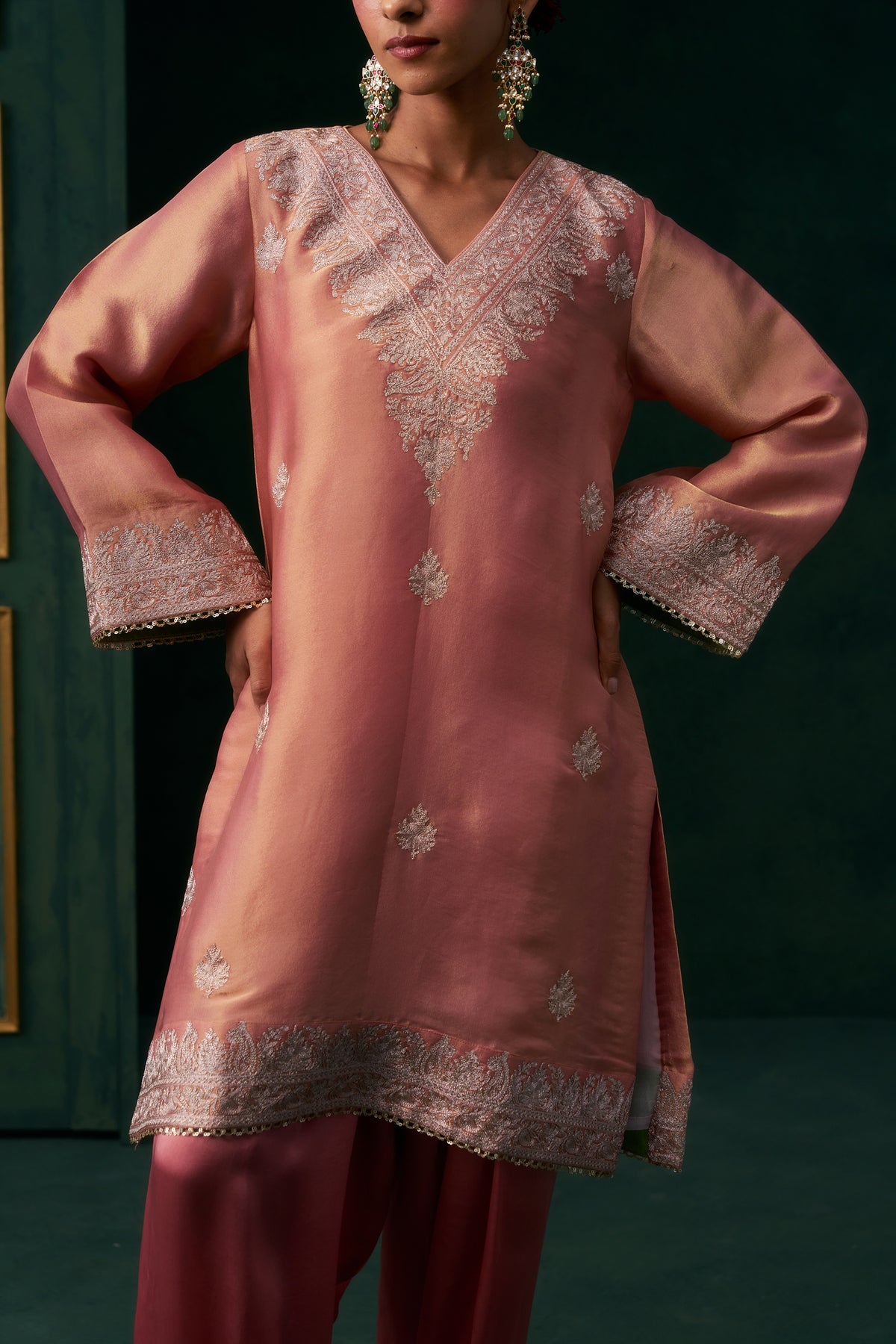 Anvika Chanderi Satin Embroidered Suit Set