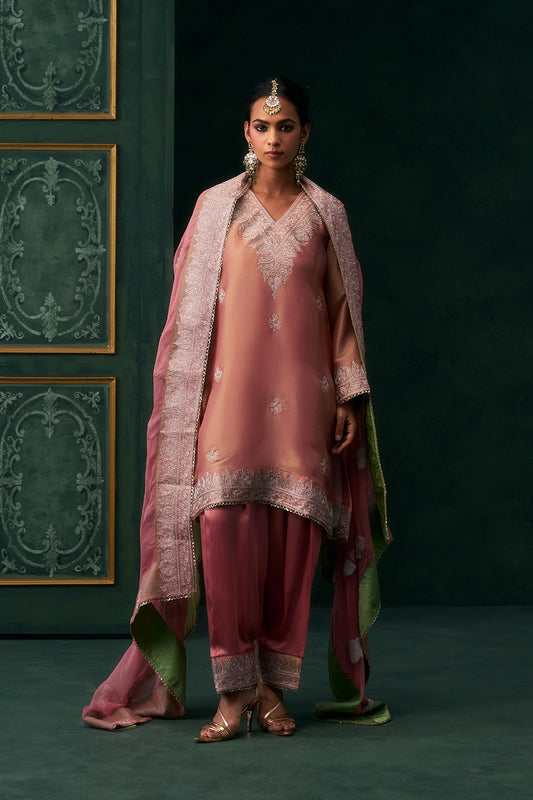 Anvika Chanderi Satin Embroidered Suit Set