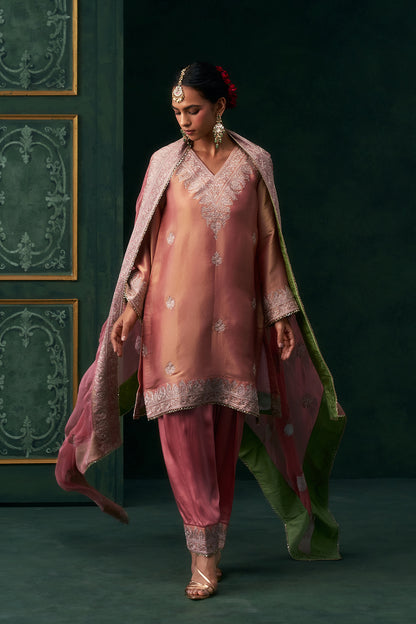 Anvika Chanderi Satin Embroidered Suit Set