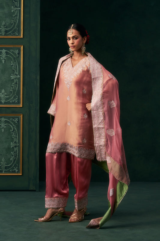 Anvika Chanderi Satin Embroidered Suit Set
