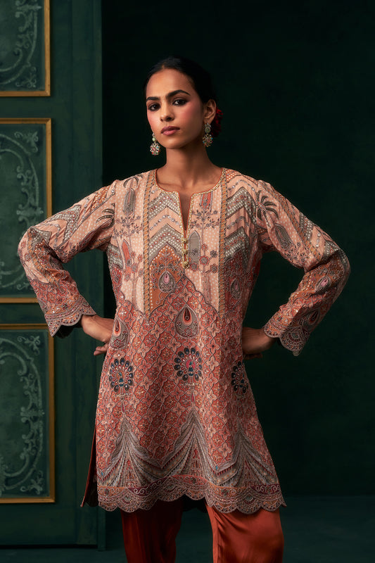 Ameera Crepe Satin Embroidered Matching Set