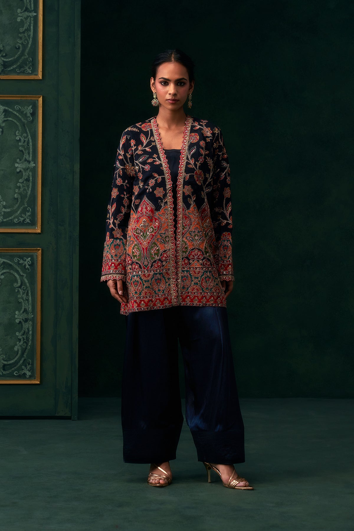 Nirva Crepe Satin Embroidered Jacket Set