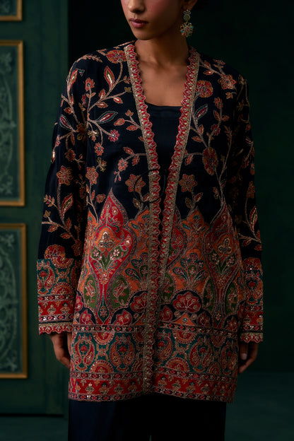 Nirva Crepe Satin Embroidered Jacket Set